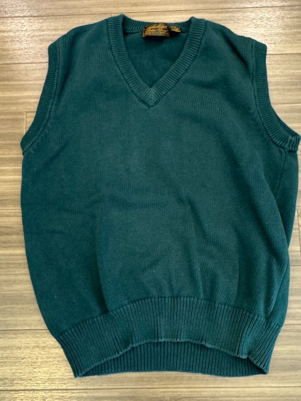 Vintage Eddie Bauer Sweater Vest Mens Large Tall Green Cotton Rib Knit V Neck